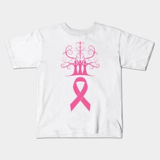 Breast Cancer Awareness Dark Pink Ribbon Sisters Tree Of Life Kids T-Shirt